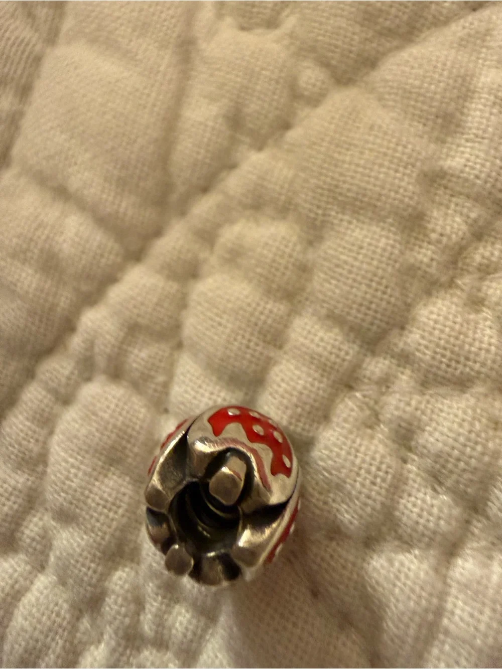 Pandora Retired Red Heart Strawberry Enamel Charm Bead